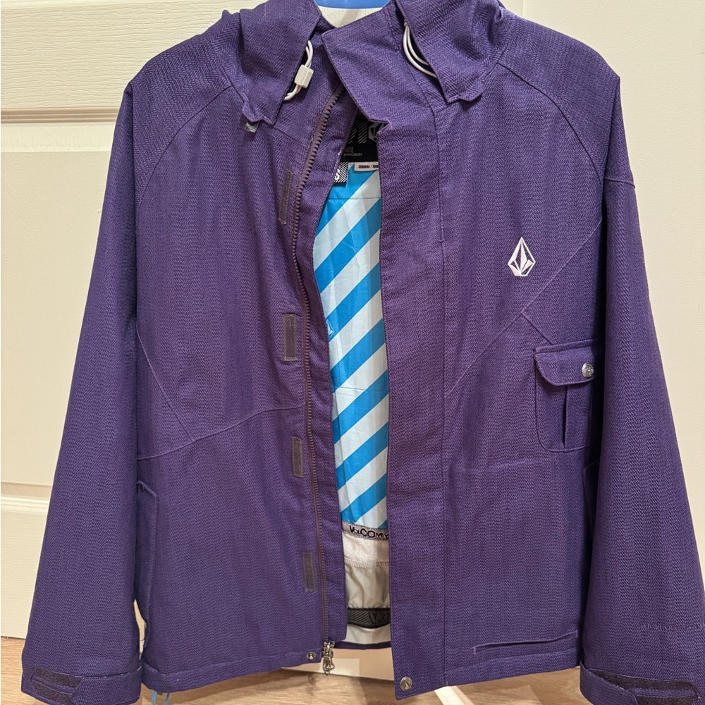Volcom Purple Snowboard Jacket with Blue Striped Lining